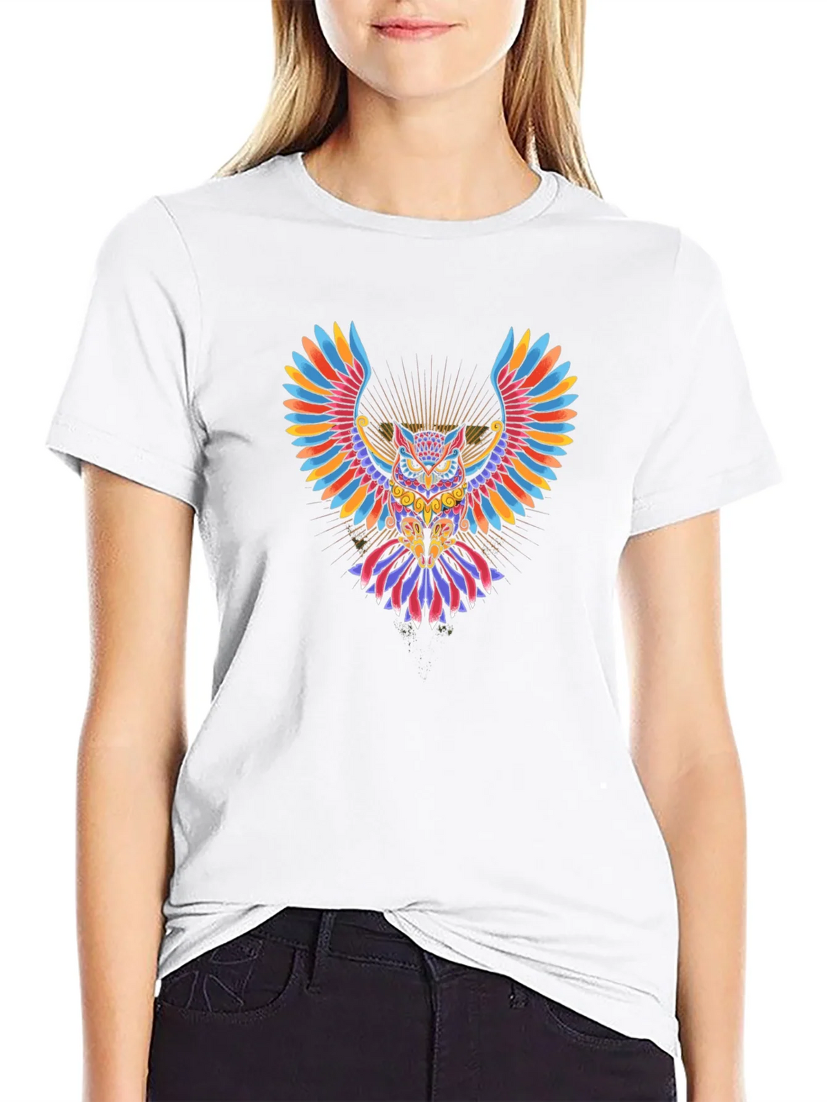Colorful Owl Graphic Black T-Shirt product image 8