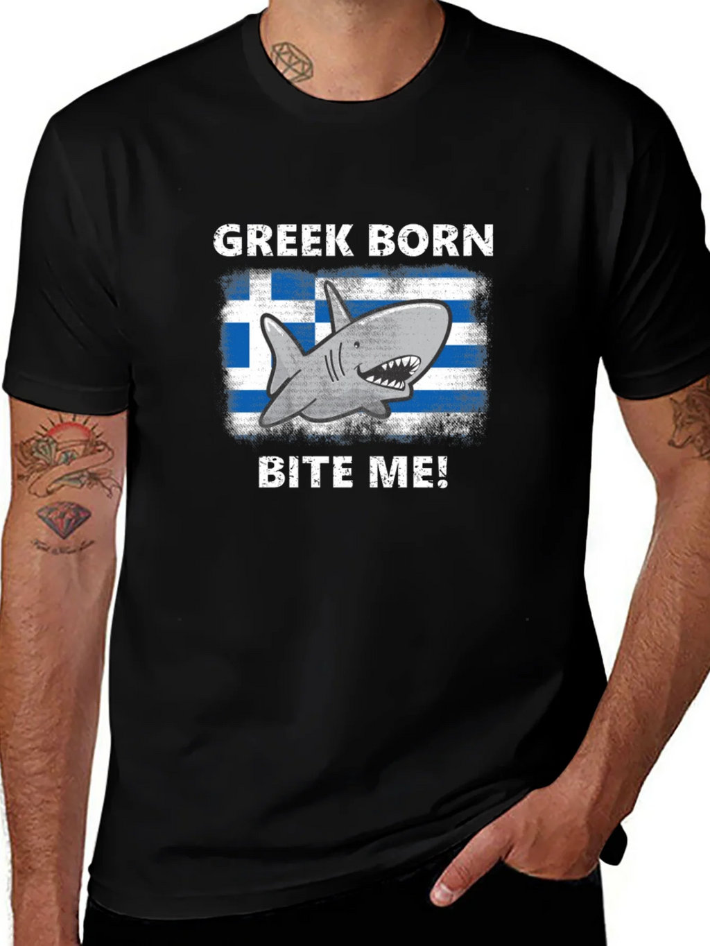 Greek Born Shark Bite Me! T-Shirt product image 1