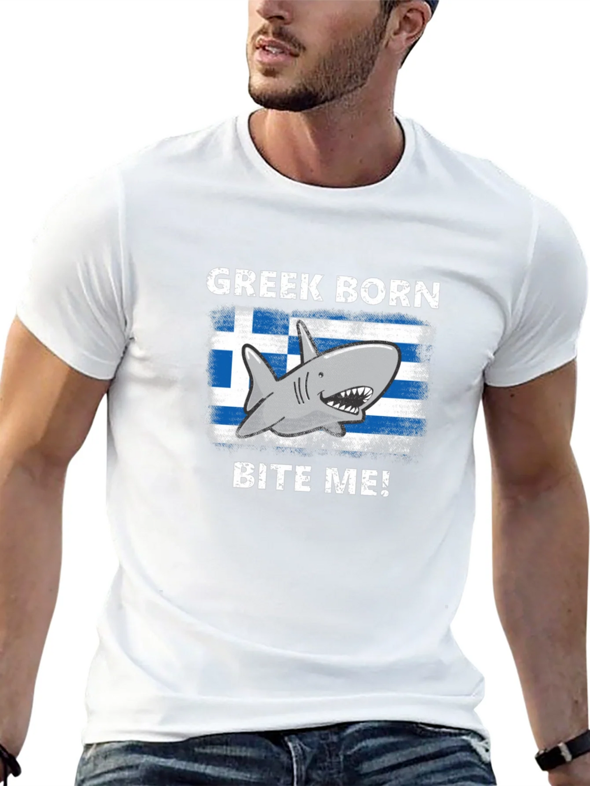 Greek Born Shark Bite Me! T-Shirt product image 12