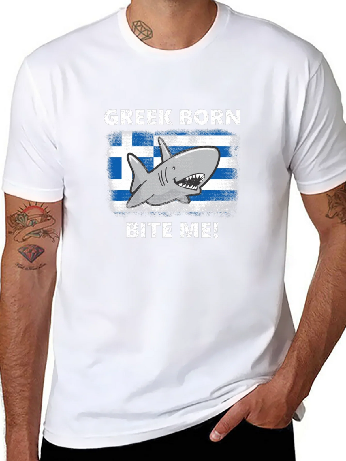 Greek Born Shark Bite Me! T-Shirt product image 7